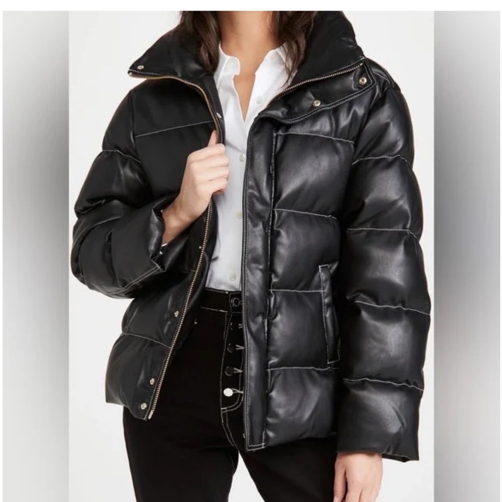 STAUD | NWT! Ace Vegan Leather Black Puffer Jacket Size: L